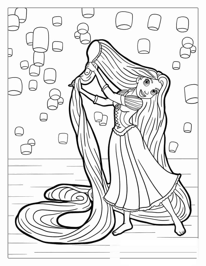 Rapunzel Brushing Hair With Lanterns In The Background