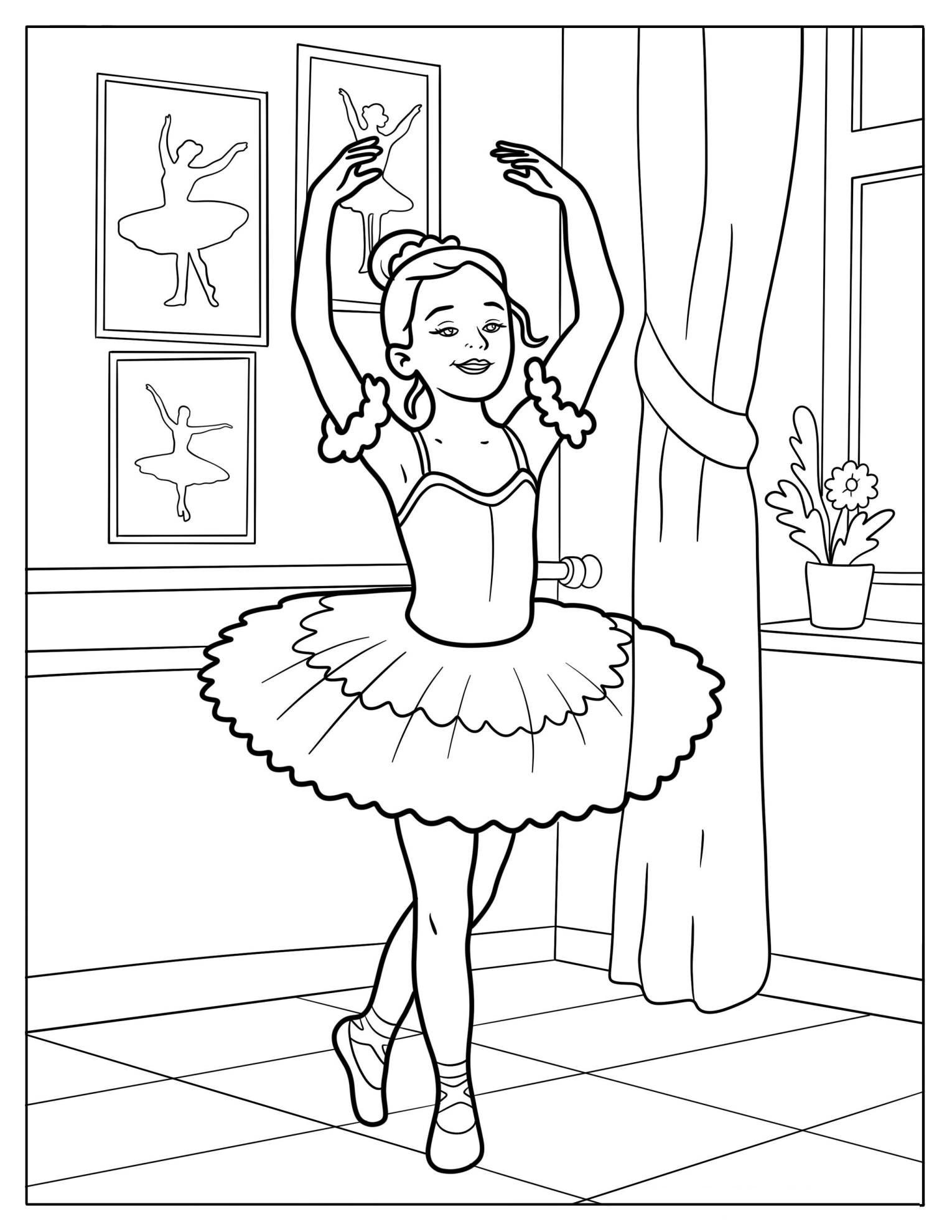 Realistic Ballerina In A Beautiful Tutu Coloring Page