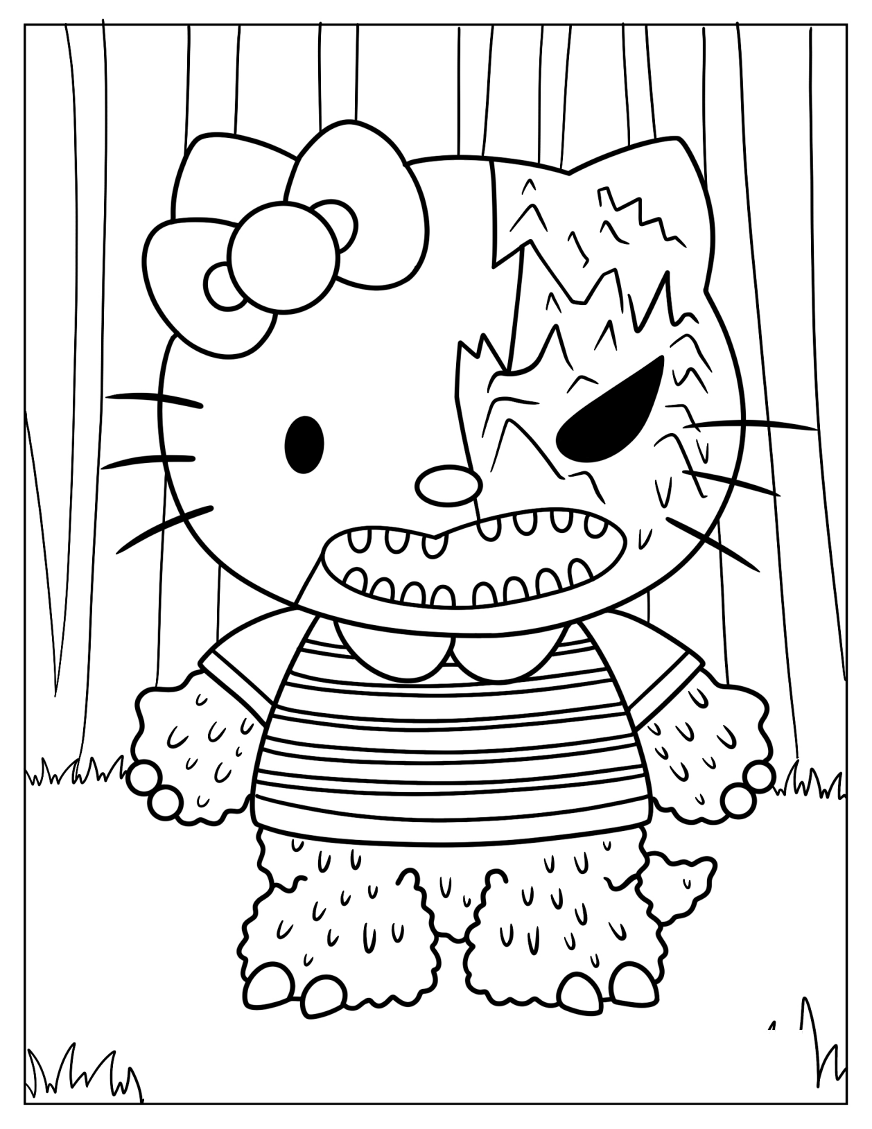 Terrifying Hello Kitty Monster Coloring Sheet