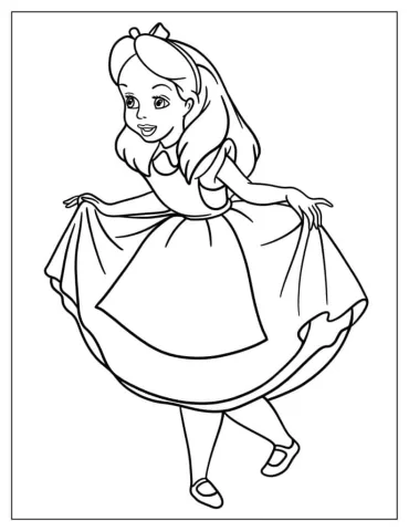 Simple Outline Of Alice In Wonderland To Color For Kids