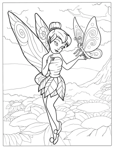 Tinker Bell With Butterfly Coloring Page