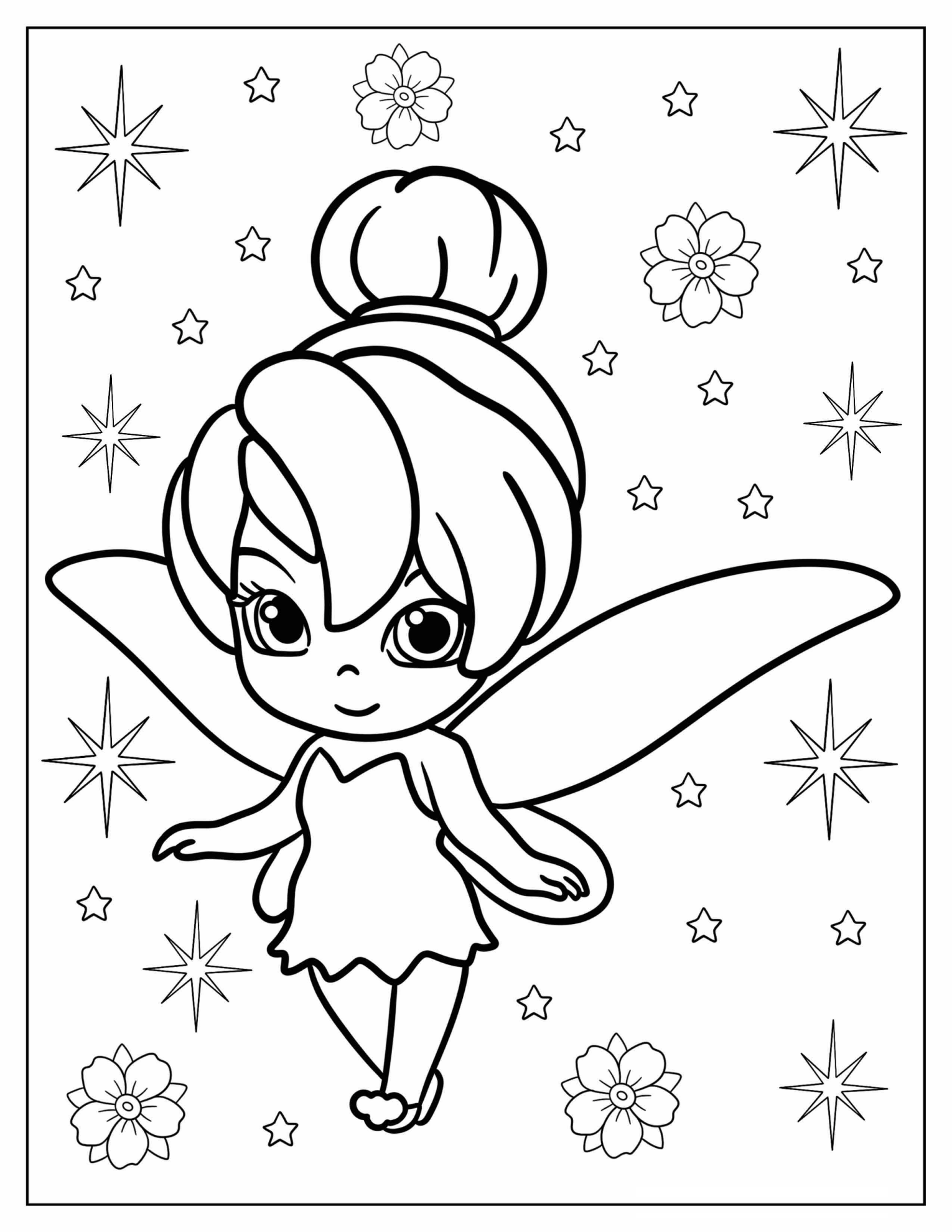 Adorable Kawaii Tinker Bell Coloring Page For Kids