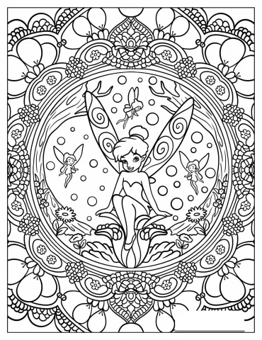 Tinker Bell Sitting In The Middle Of A Flower Mandala