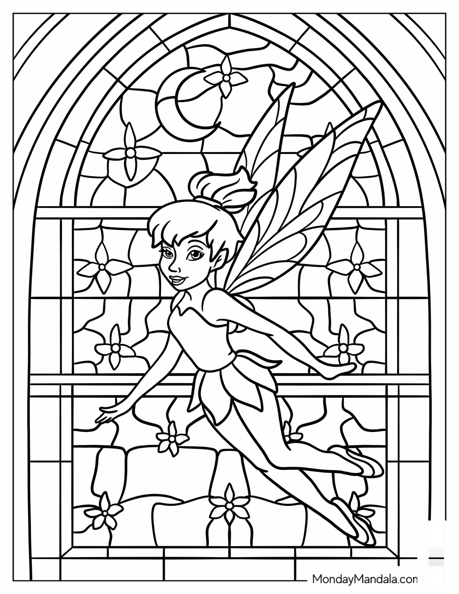 Detailed Tinker Bell Stained Glass Coloring Page