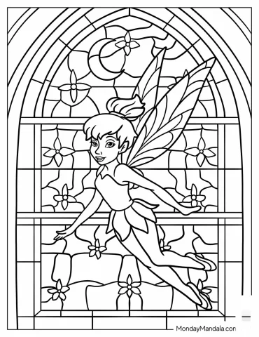 Detailed Tinker Bell Stained Glass Coloring Page