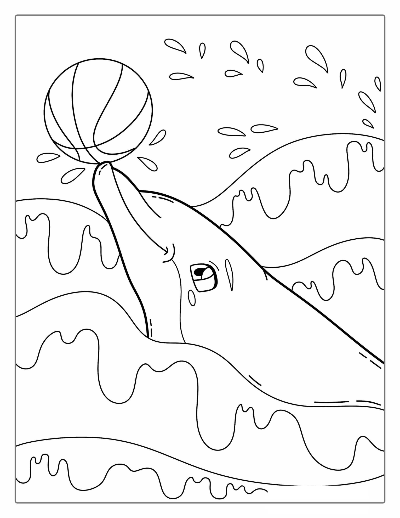 Dolphin Playing With Ball Coloring Sheet
