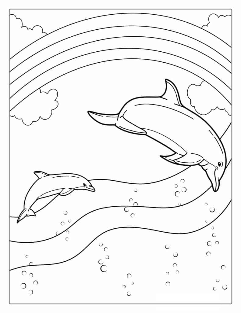 Dolphins With Rainbow Coloring Page