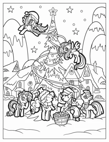 My Little Pony Decorating Christmas Tree To Color