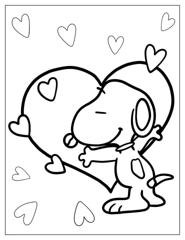 Snoopy Hugging a Big Love Heart To Color