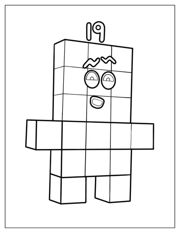 Easy Numberblocks 19 Coloring Page