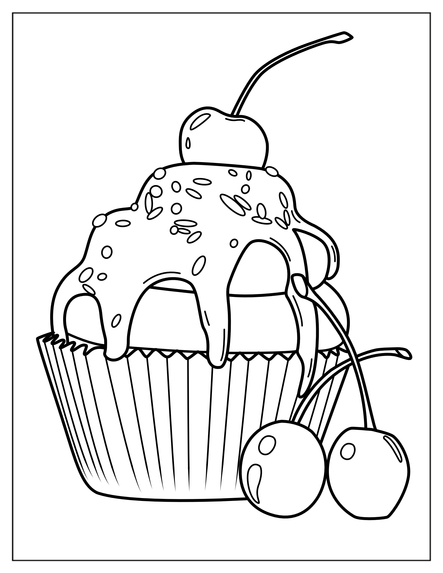 Cupcake With Cherries And Icing To Color
