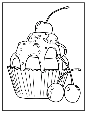 Cupcake With Cherries And Icing To Color