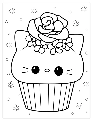 Hello Kitting Cupcake Coloring Page