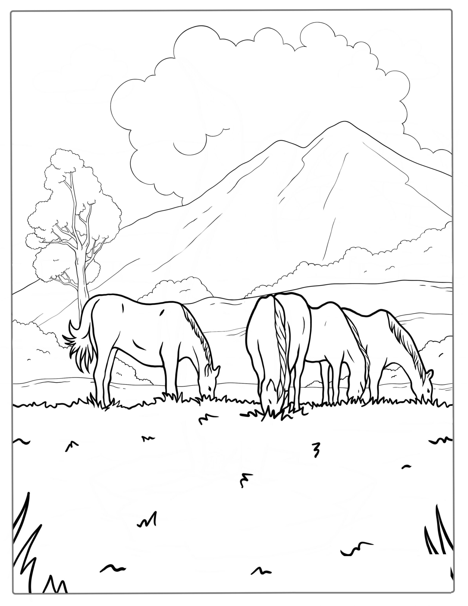 Horses Roaming In The Wild Coloring Page