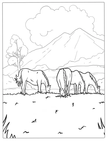 Horses Roaming In The Wild Coloring Page