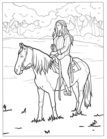 Lady Riding Horse To Color