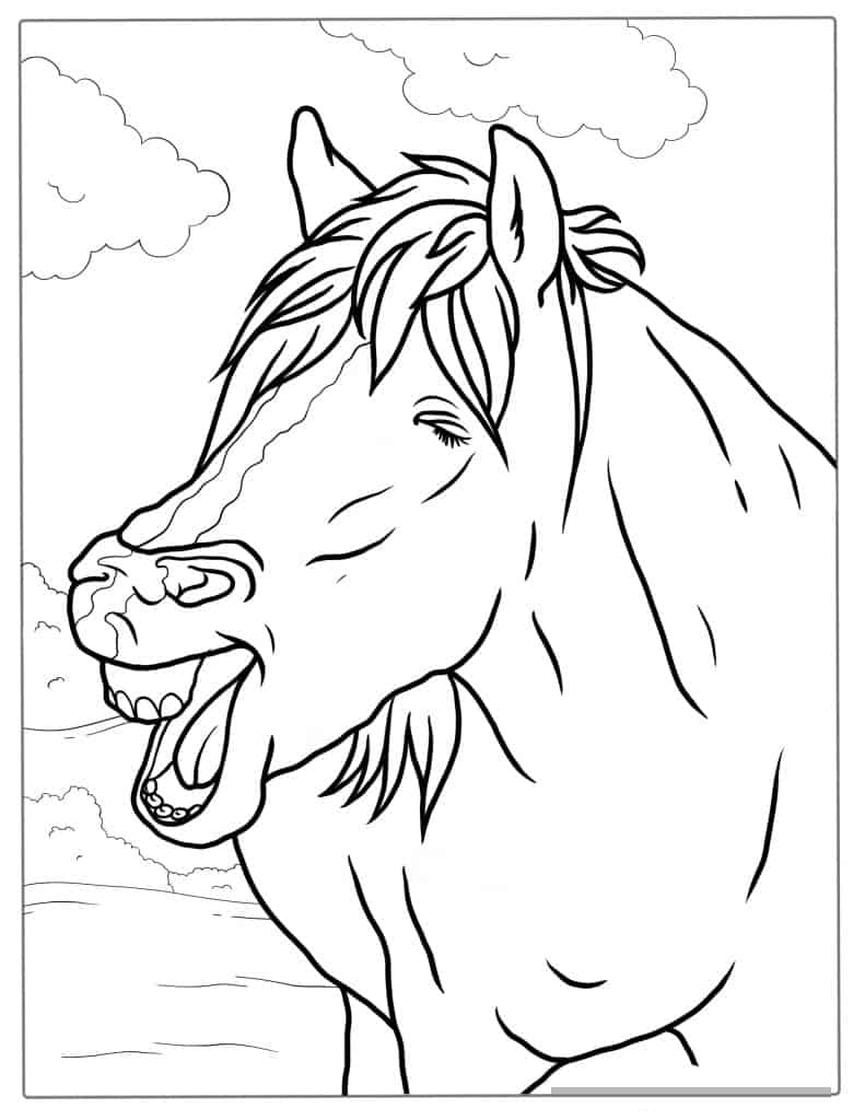 Horse Neighing Coloring Page For Kids