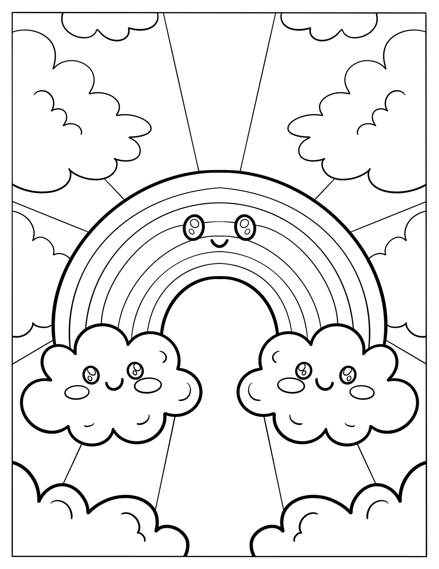 Easy Rainbow With Smiling Faces Coloring Sheet For Kids