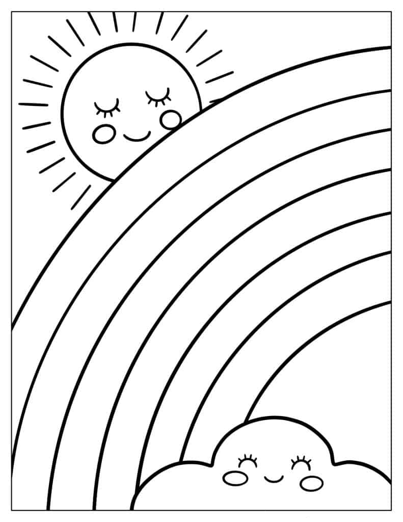 Full Page Rainbow With Sun And Cloud To Color