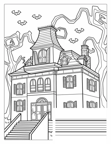 Large Haunted Mansion During Halloween To Color