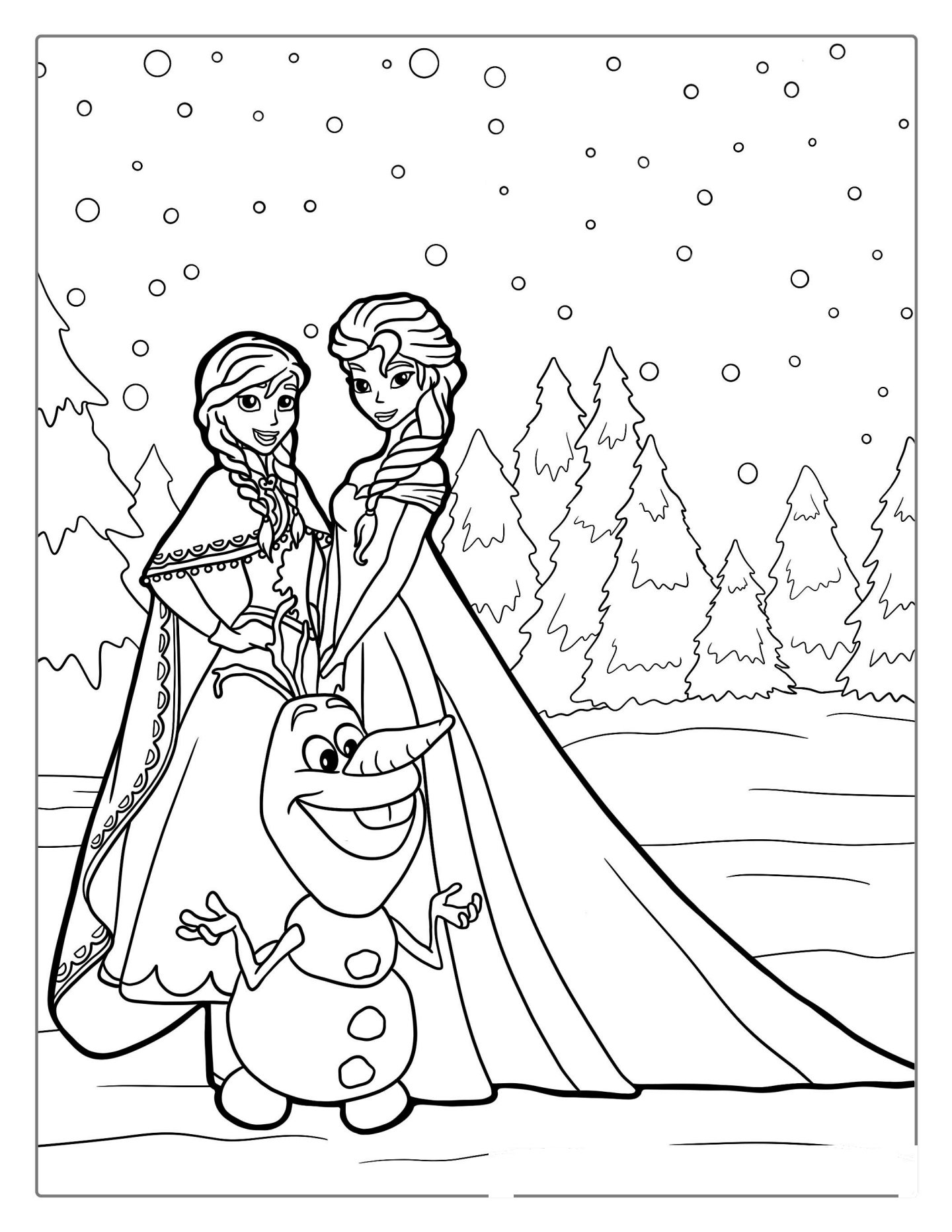 Olaf With Anna And Elsa To Color
