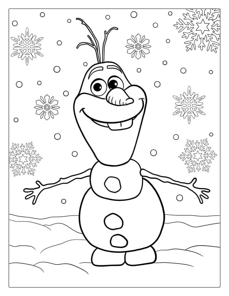 Coloring Page Of Olaf With Ice Crystals