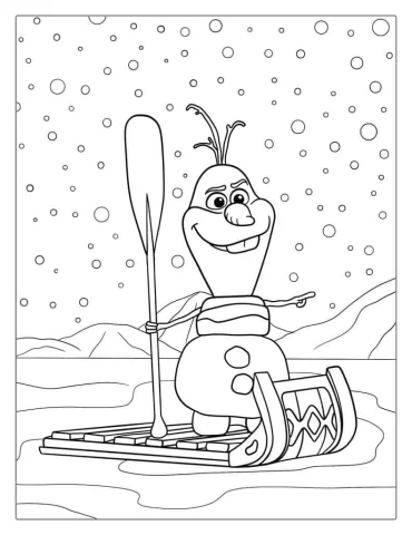 Olaf Riding A Slead In Snow To Color