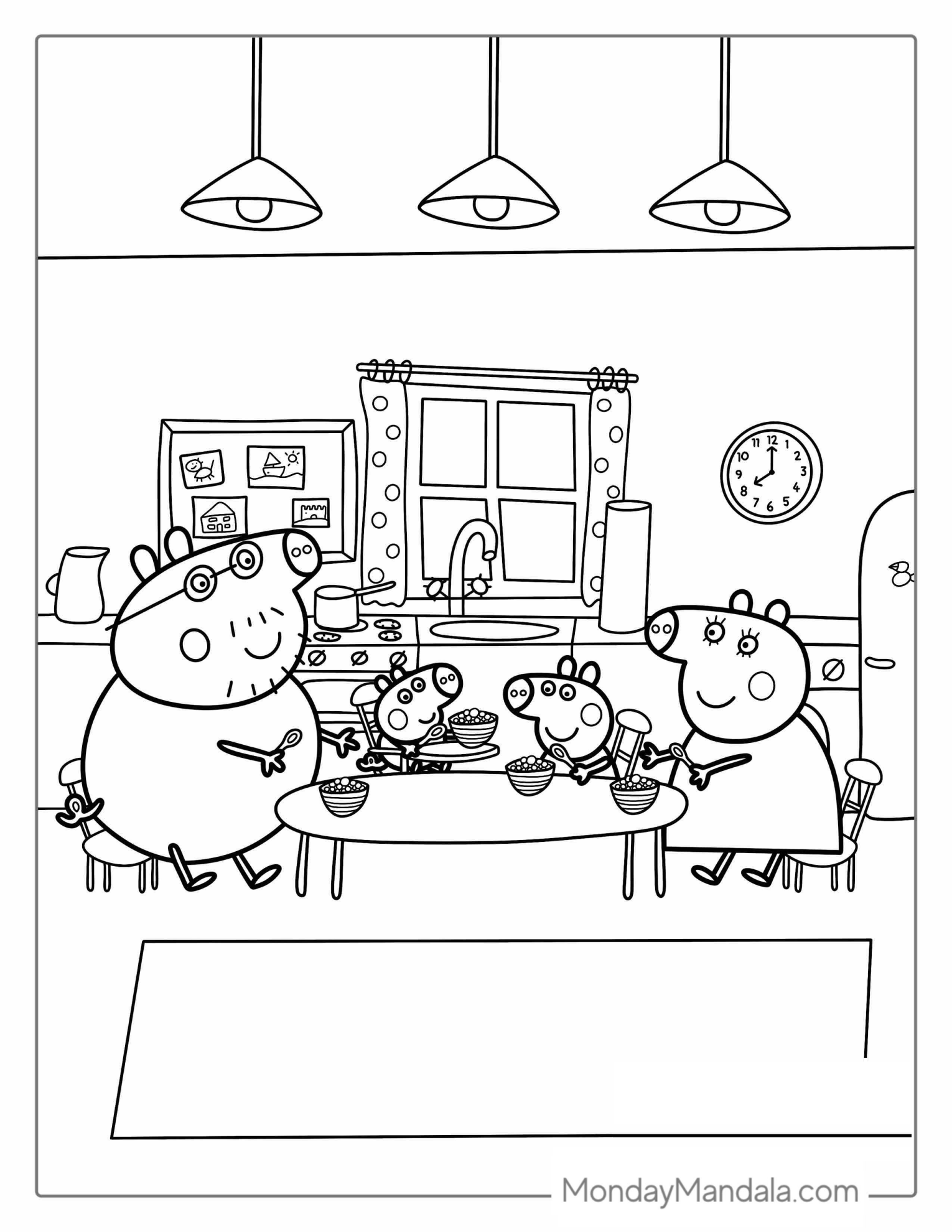 Peppa Pig Family Eating Dinner At Table Coloring