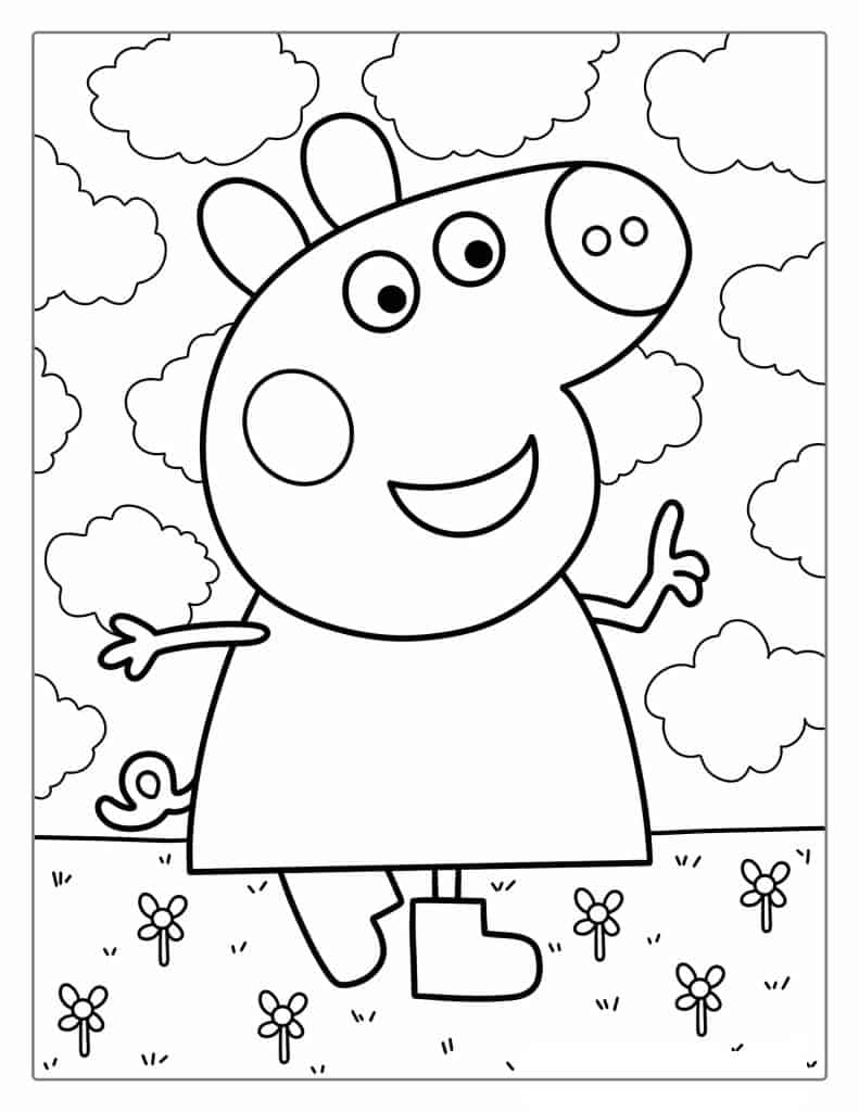 Peppa Pig Walking In Field With Flowers
