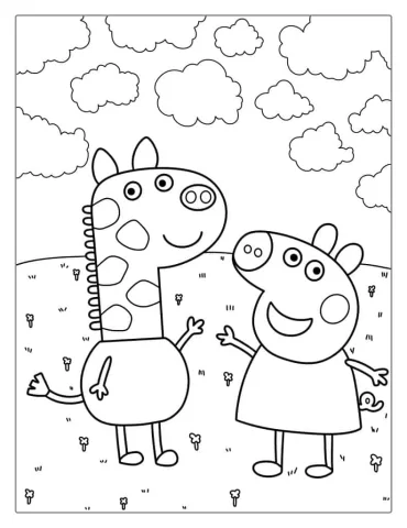 Peppa Pig And Gerald Giraffe Coloring Page