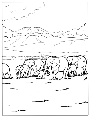Herd Of Elephants Coloring Page For Kids
