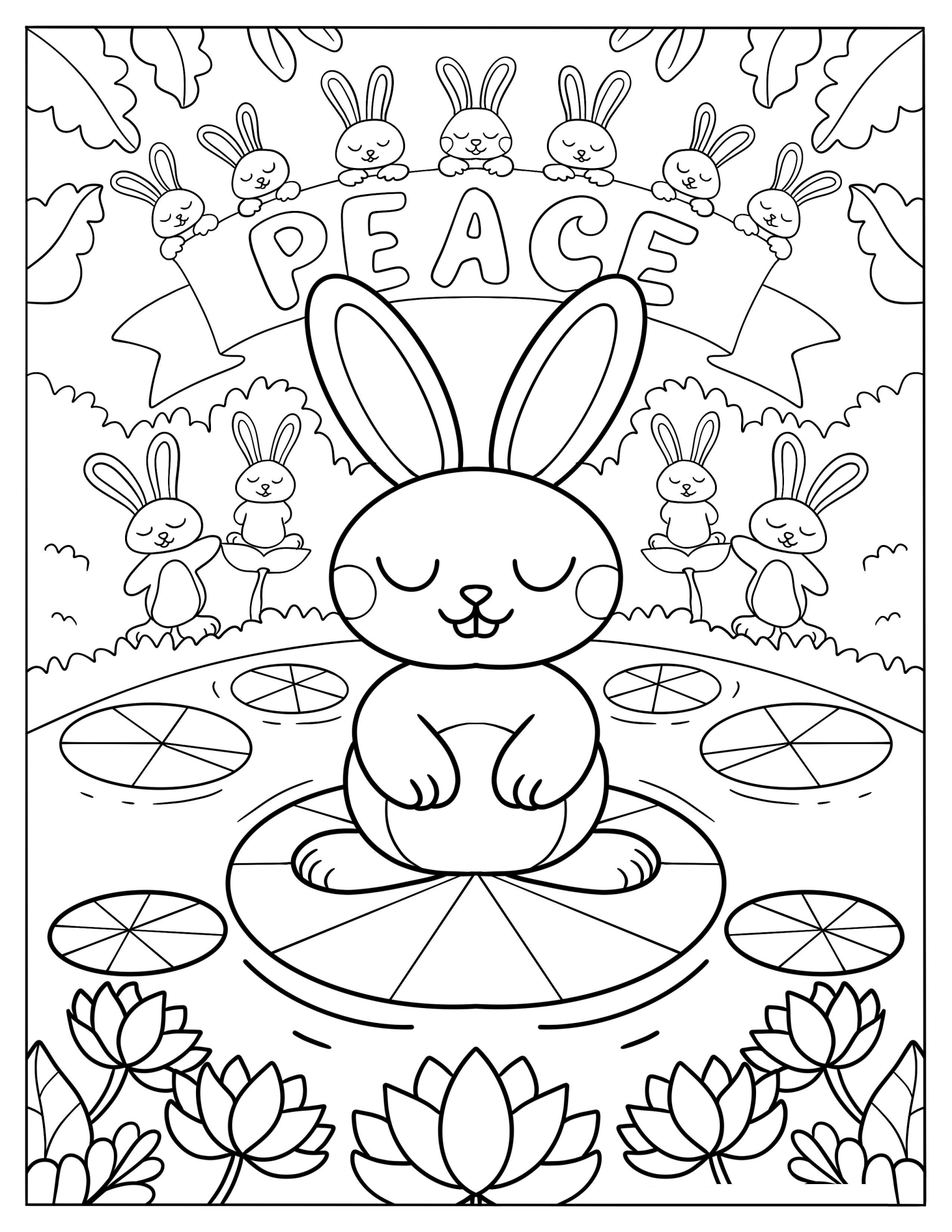 Hippie Rabbit With Peace Banner On Top Coloring Page