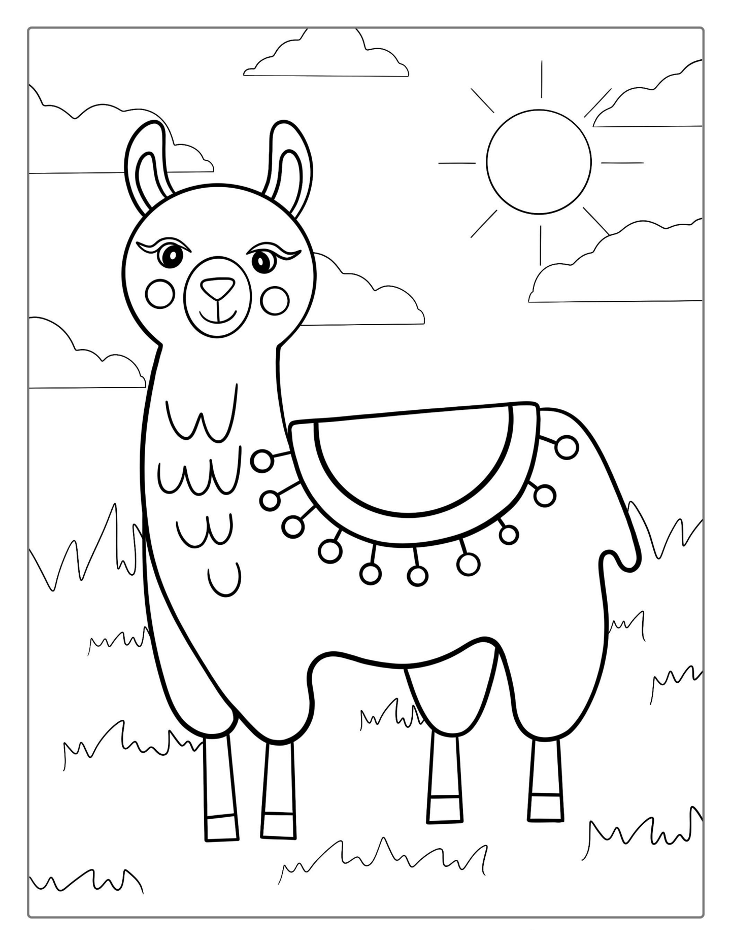 Simple To Color Llama For Kids