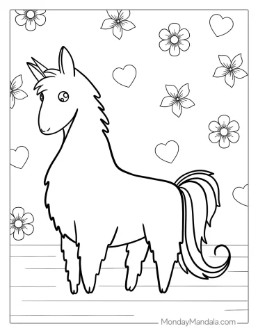 Cute Unicorn Llama Coloring Sheet