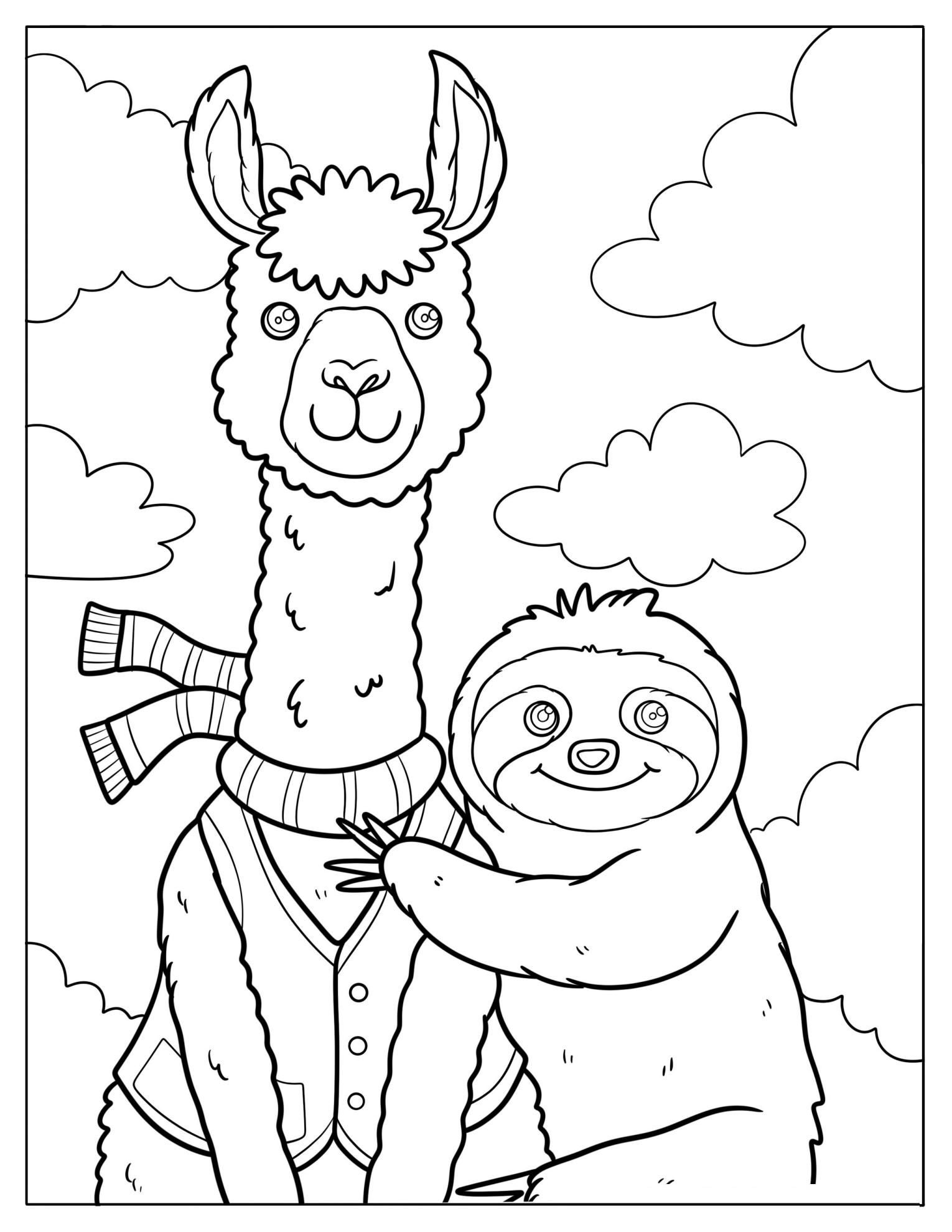 Friendly Sloth Hugging Scarf Wearing Llama