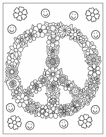 Floral Peace Sign Coloring Sheet