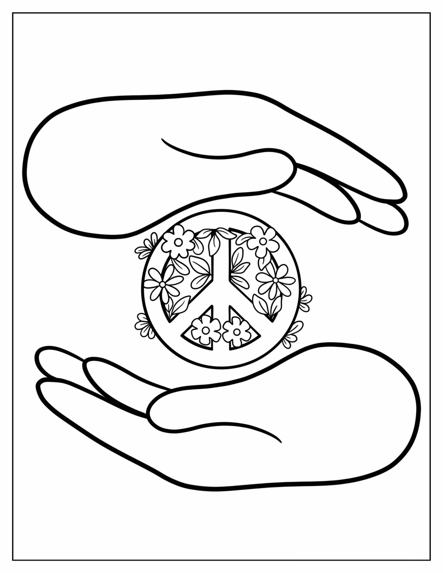 Hands Holding A Peace Symbol Coloring Page