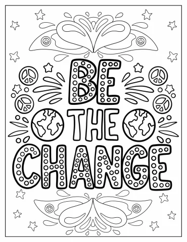 Be The Change Words Surrounded By Peace Symbols And Nature