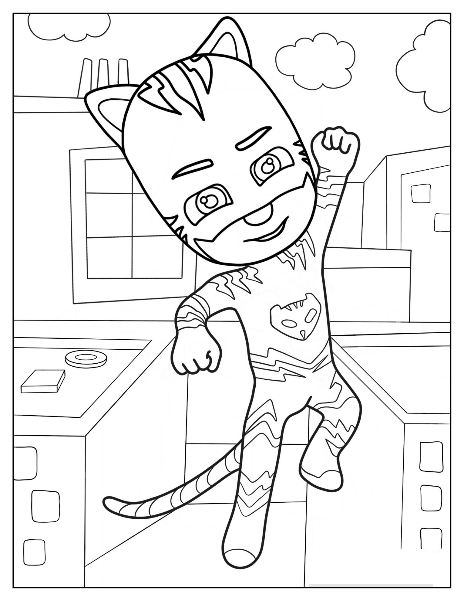 Catboy Fist Bump While Jumping Coloring Page