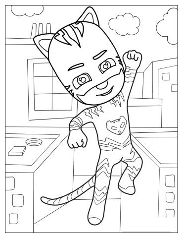 Catboy Fist Bump While Jumping Coloring Page