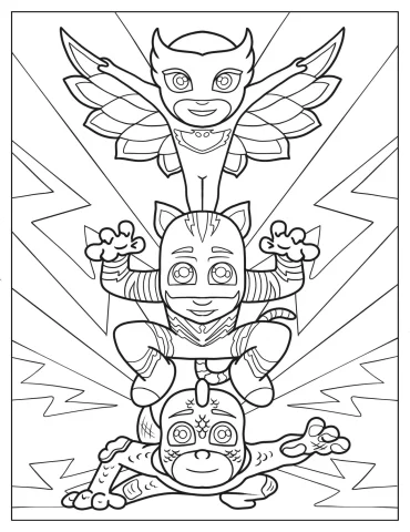 Owlette, Catboy, And Gekko In Fighting Stance Coloring Sheet