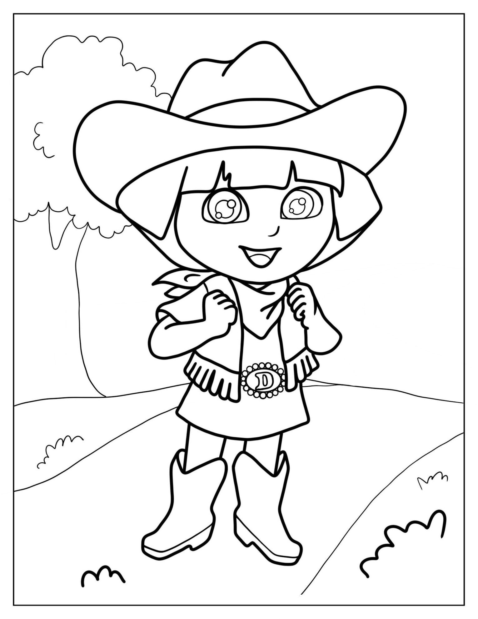 Dora The Explorer As a Cowgirl Coloring Page