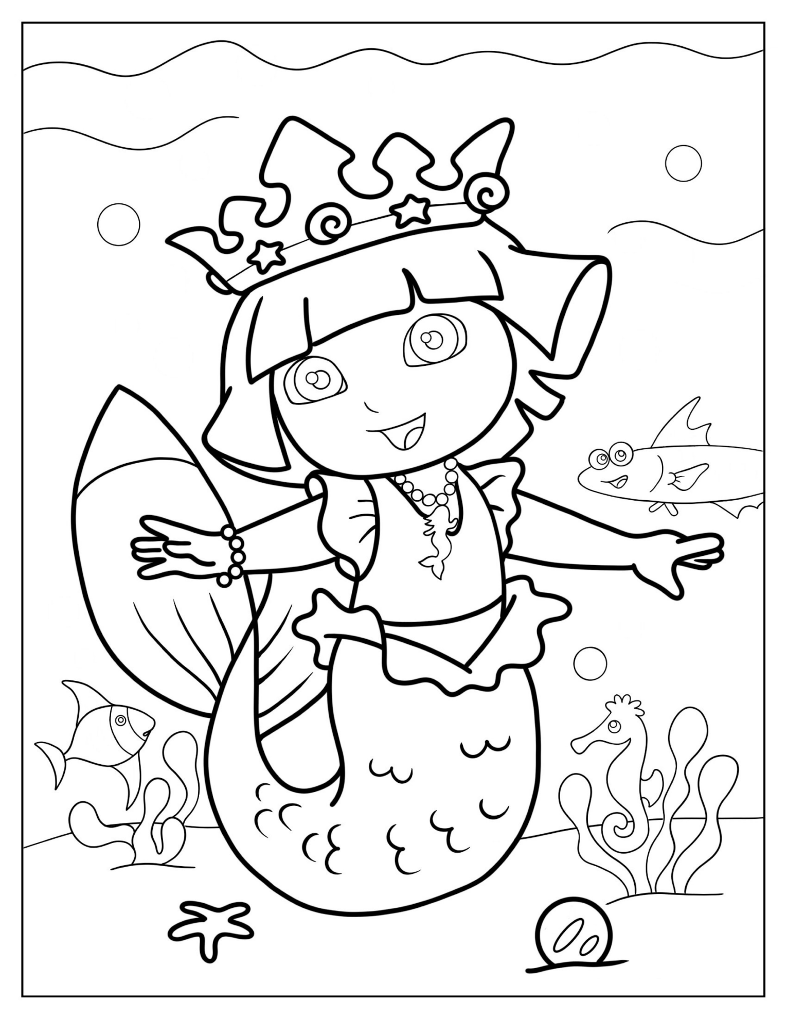 Princess Mermaid Dora Coloring Sheet