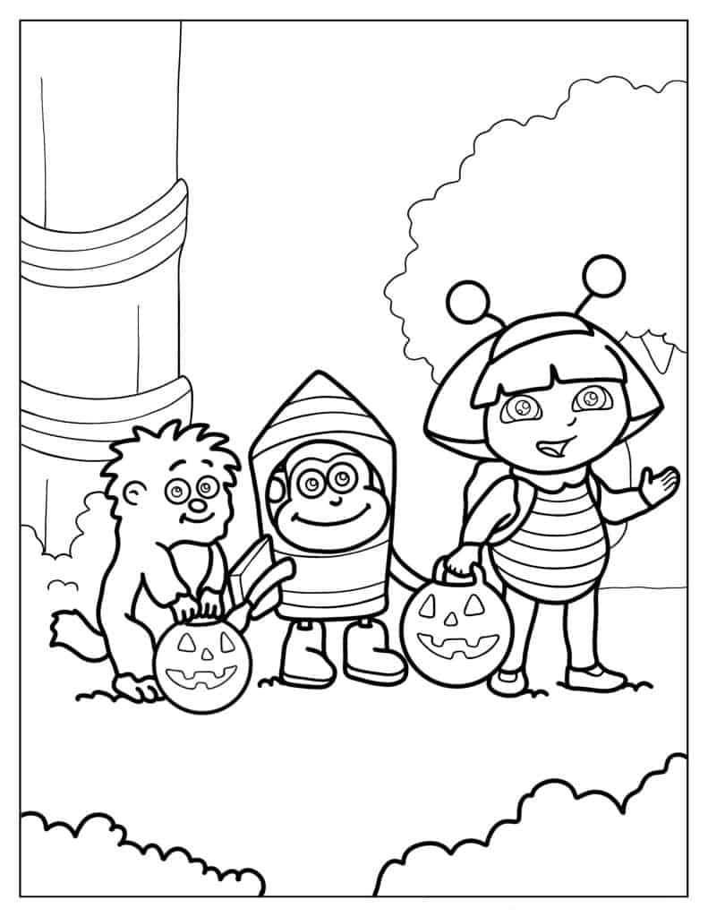 Halloween Themed Dora The Explorer Coloring Page