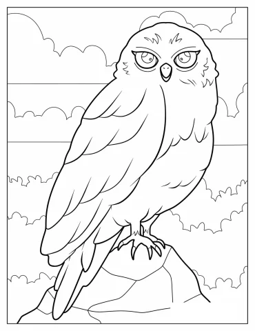 Coloring Sheet Of Owl Sitting On Rock