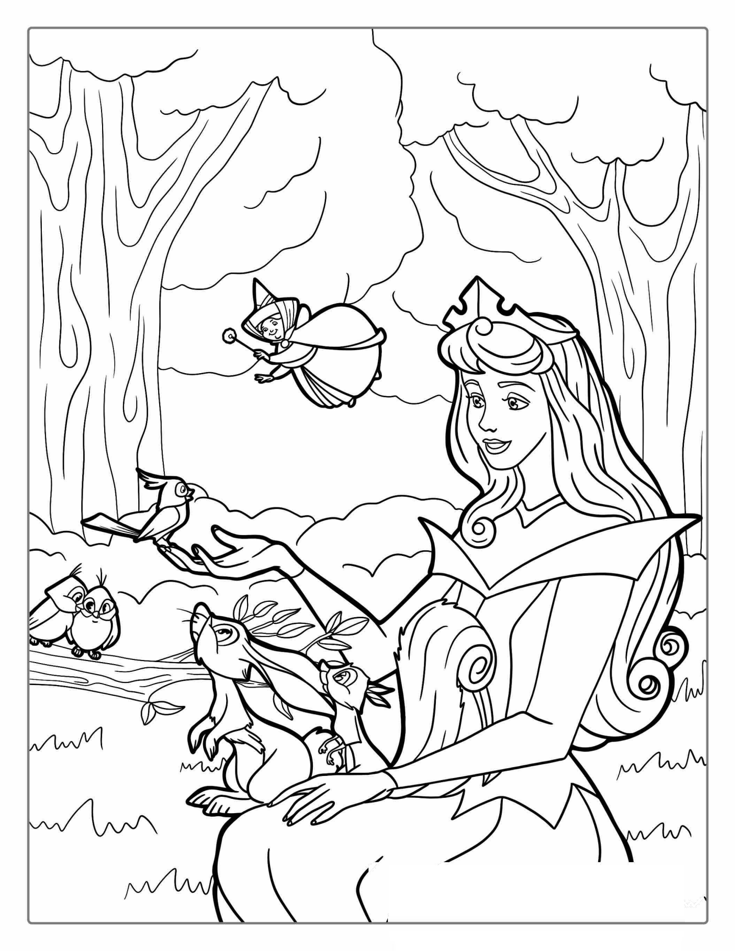 Sleeping Beauty With Forrest Critters Coloring Page