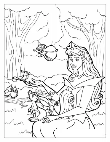 Sleeping Beauty With Forrest Critters Coloring Page