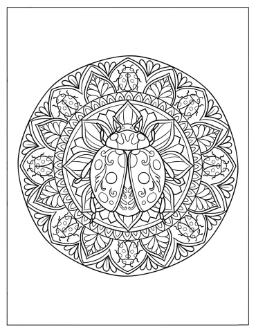 Ladybug with Leaf and Flower Mandala Design