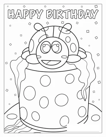 Ladybug Happy Birthday Coloring Page