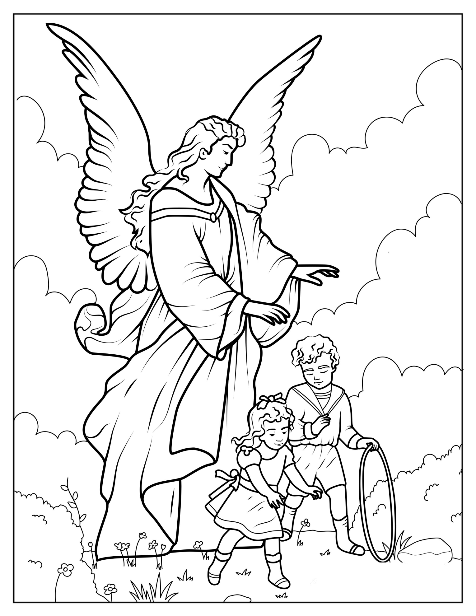 Guardian Angel Protecting Children To Color